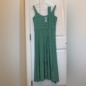 LOFT Green and White Striped Dress Size Medium Petite